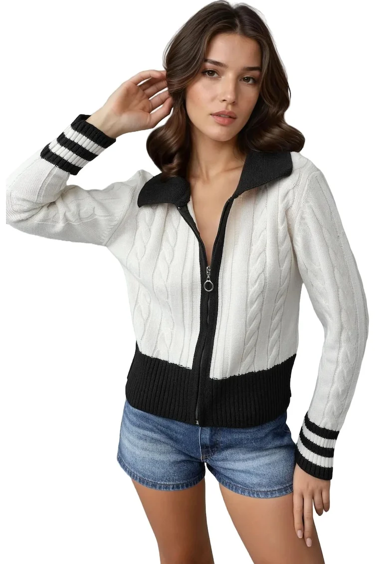 Cardigan dama,  Alb, Tricot, One Size