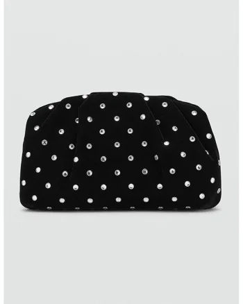 Geanta crossbody textila cu lant, Negru/Argintiu