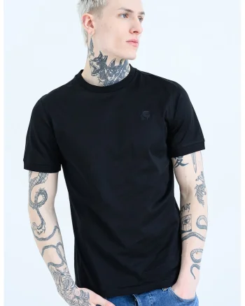 Tricou regular fit cu decolteu la baza gatului, Negru