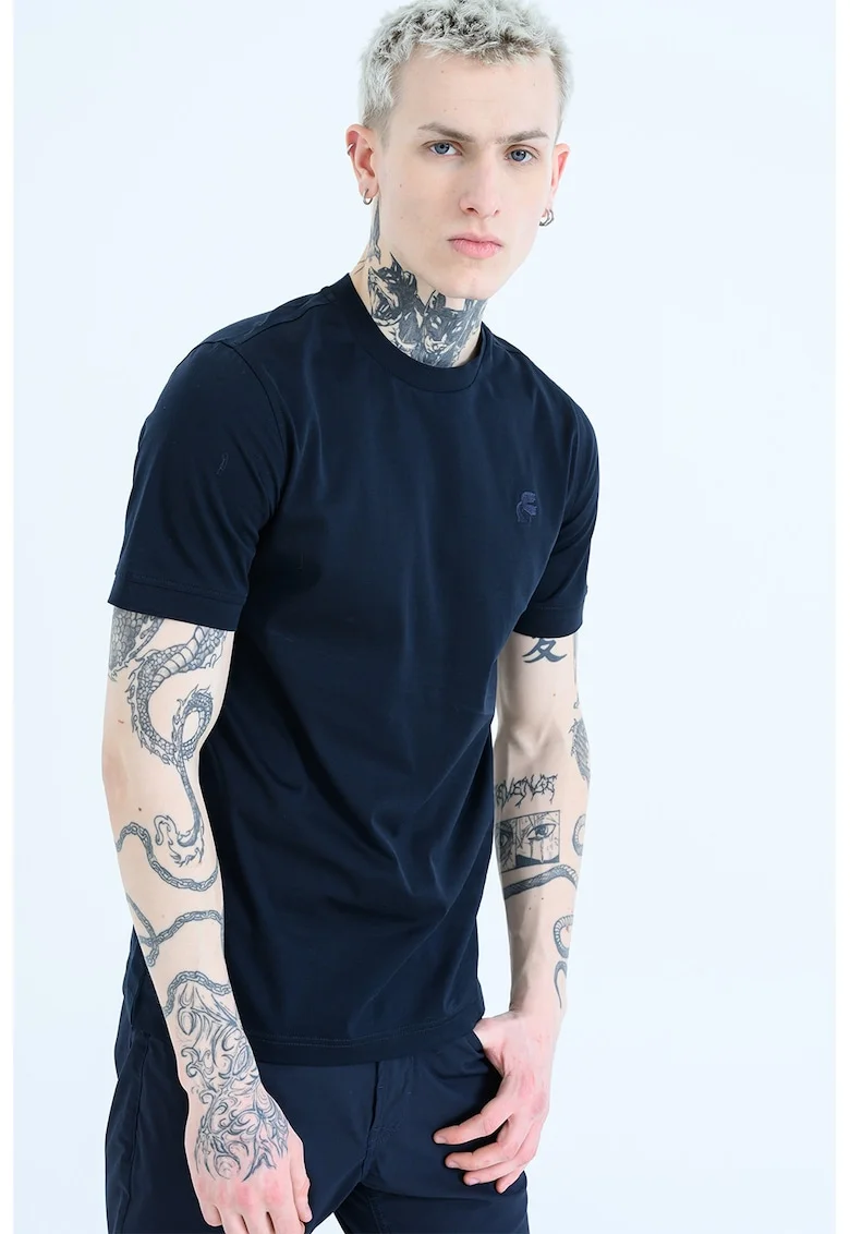 Tricou regular fit cu decolteu la baza gatului, Bleumarin