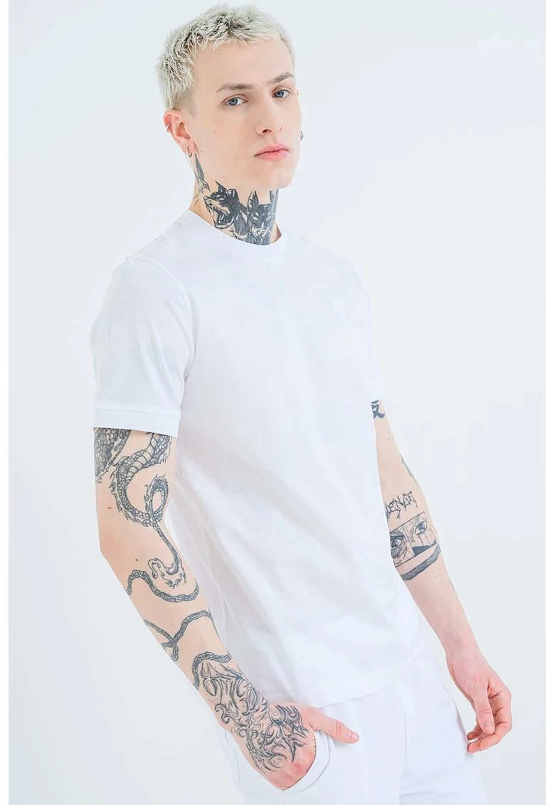 Tricou regular fit cu decolteu la baza gatului, Alb optic