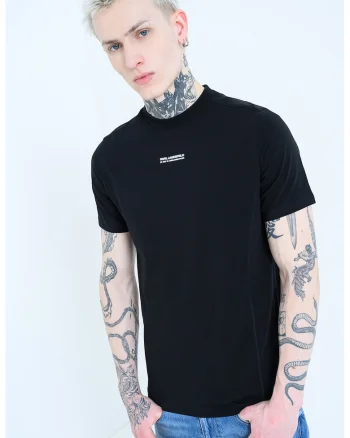 Tricou regular fit cu imprimeu logo discret, Negru