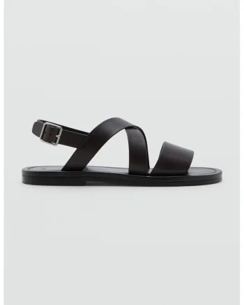 Sandale din piele cu barete multiple, Maro inchis