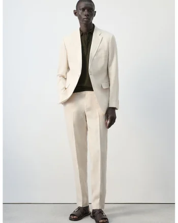 Sacou slim fit de in, Bej deschis