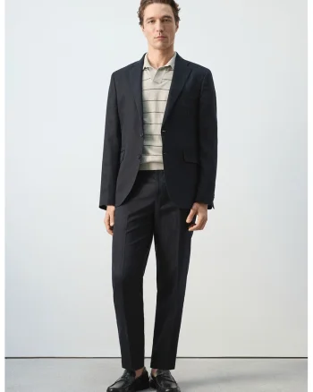 Sacou slim fit din amestec de lyocell Essential Amalfi, Bleumarin