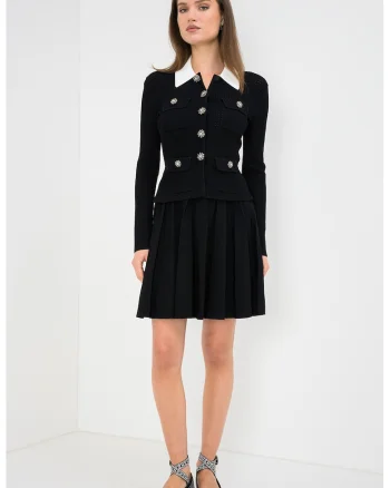 Rochie combi cu terminatie evazata, Alb/Negru