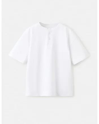 Tricou cu fenta cu nasturi, Alb