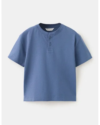 Tricou cu fenta cu nasturi, Albastru inchis