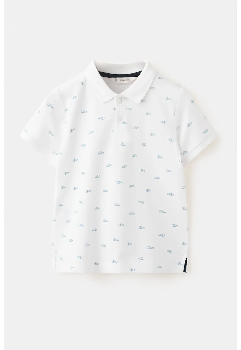 Tricou polo din bumbac cu model pique, Alb/Albastru deschis