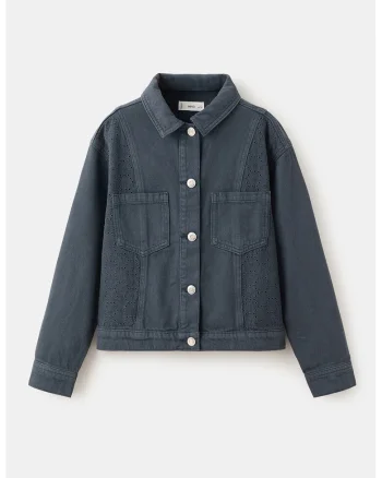 Jacheta de denim cu detalii brodate, Albastru inchis