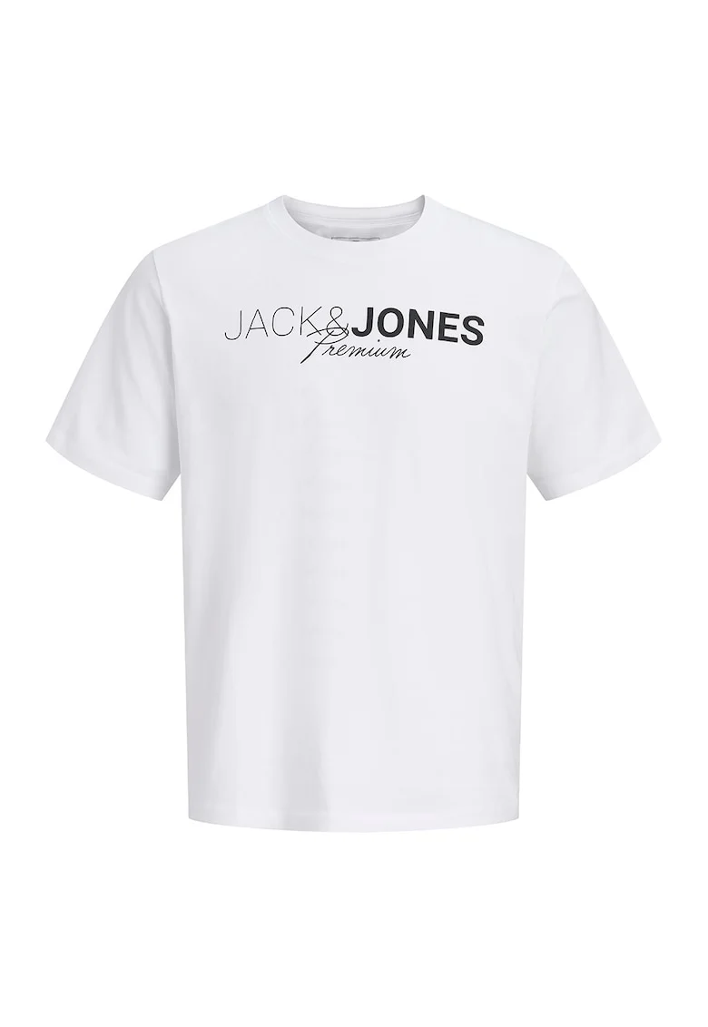 Tricou de bumbac organic cu imprimeu logo, Negru stins/Alb optic