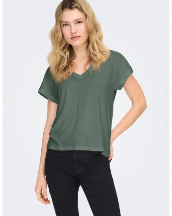 Tricou cu decolteu in V, Verde feriga