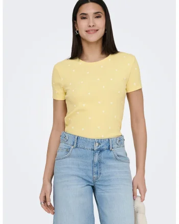 Tricou crop din amestec de bumbac organic, Galben pal