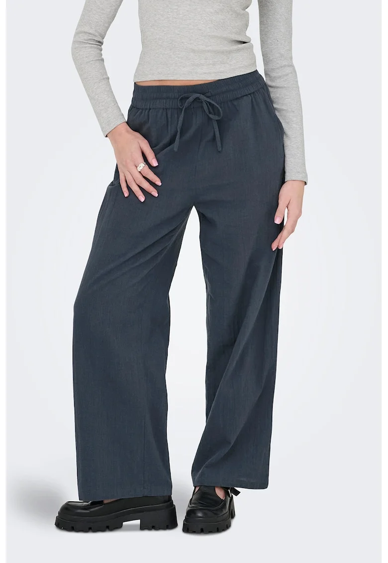 Pantaloni cu buzunare laterale si snur in talie, Bleumarin