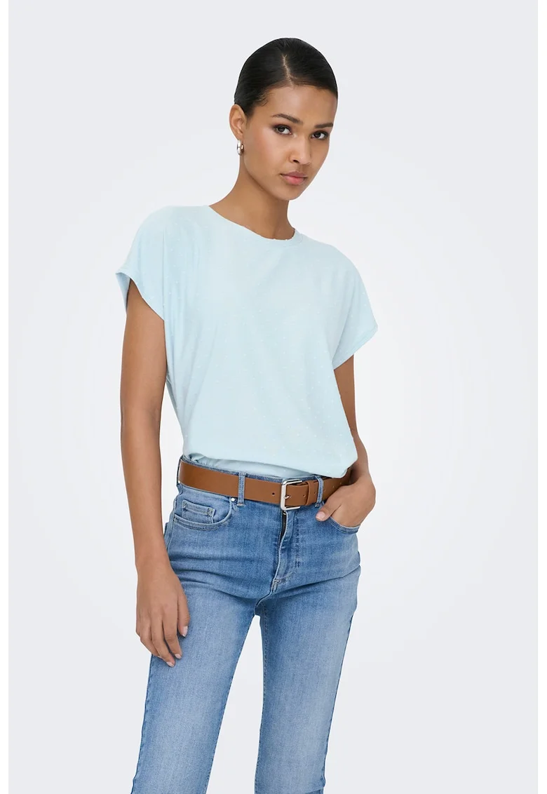 Tricou lejer cu decolteu la baza gatului, Albastru pastel
