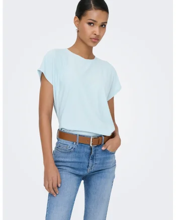 Tricou lejer cu decolteu la baza gatului, Albastru pastel