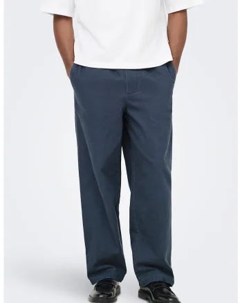 Pantaloni drepti cu snur, Bleumarin