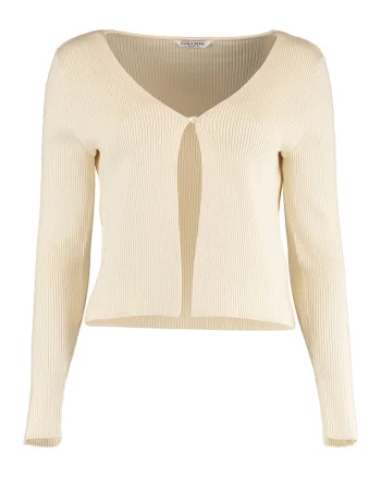 Bluza striata cu decolteu in V, Bej deschis