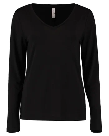 Bluza din amestec de modal cu decolteu in V, Negru