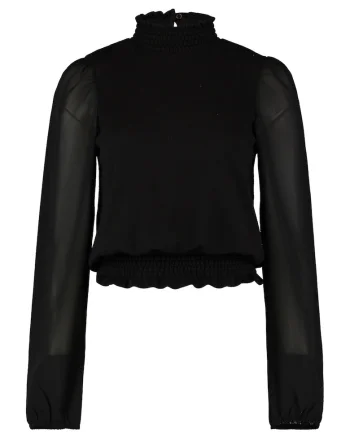 Bluza crop cu maneci semitransparente, Negru stins