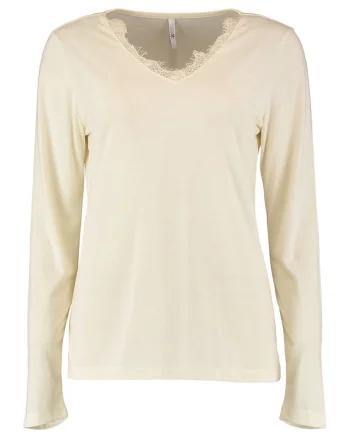 Bluza cu decolteu in V si siret, Alb fildes