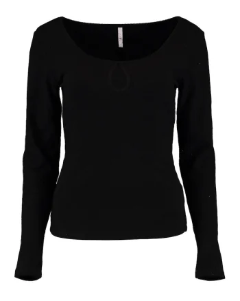 Bluza cu decolteu rotund si decupaj, Negru