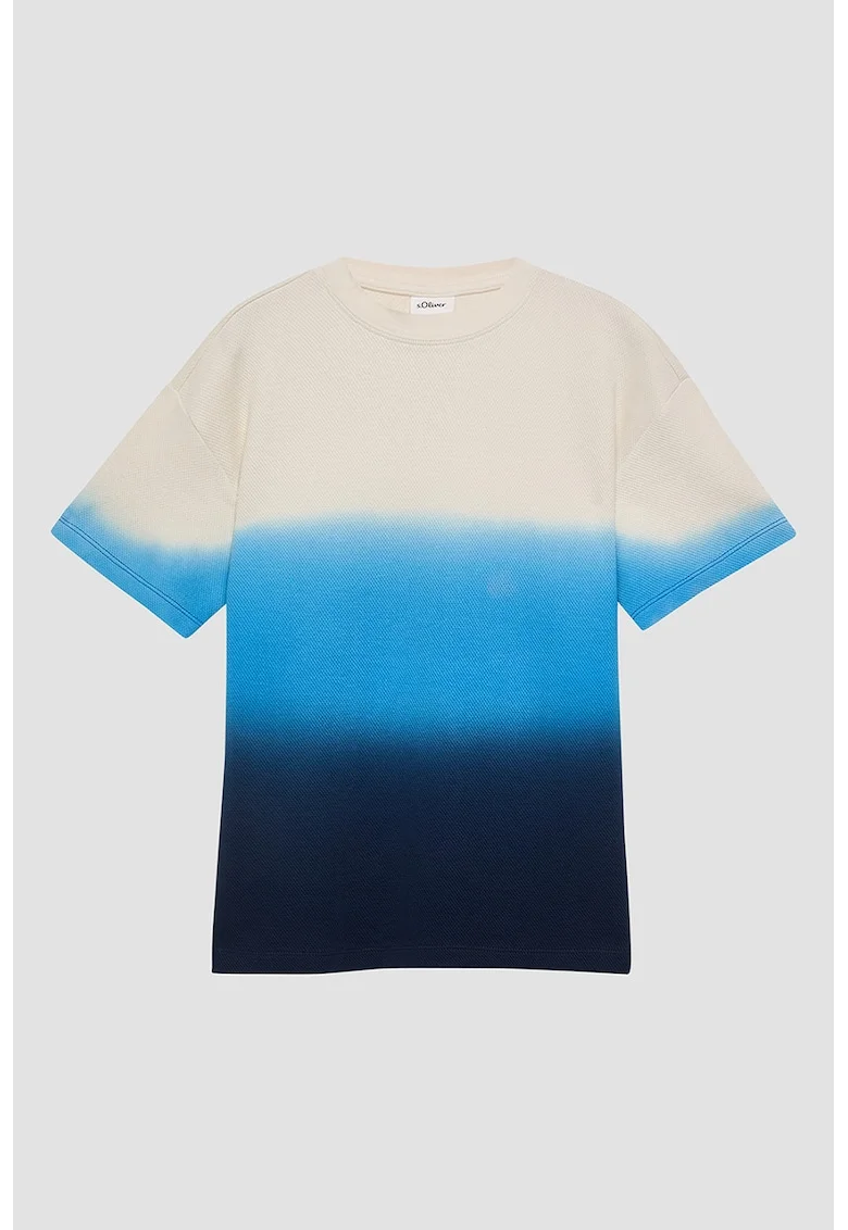Tricou cu model tie-dye cu decolteu la baza gatului, Alb murdar/Albastru