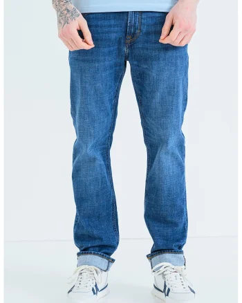 Blugi relaxed fit cu talie medie, Albastru melange