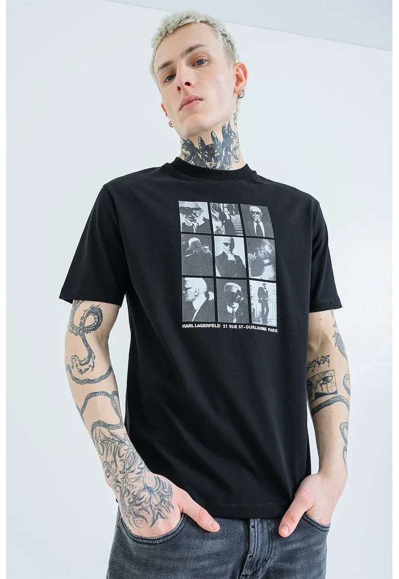 Tricou regular fit cu imprimeu foto, Negru/Gri