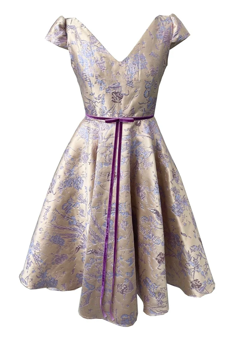 Rochie midi din brocart Carla, Violet/Bej deschis