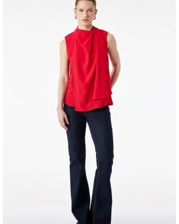 Bluza fara maneci cu model drapat, Rosu