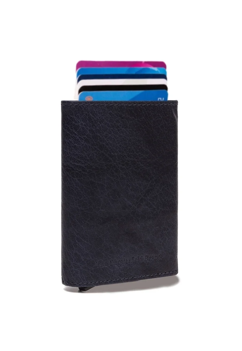 Portofel carduri unisex piele naturala, Paris,, Bleumarin