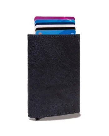 Portofel carduri unisex piele naturala, Paris,, Bleumarin