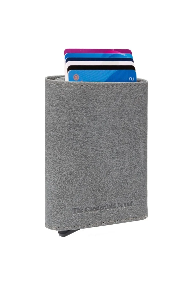 Portofel carduri unisex piele naturala, Paris,, Gri