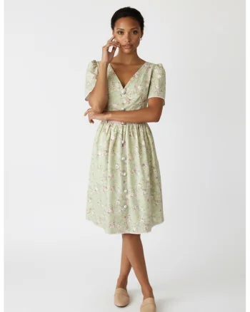 Rochie cu decolteu in V si nasturi decorativi Geri, Multicolor