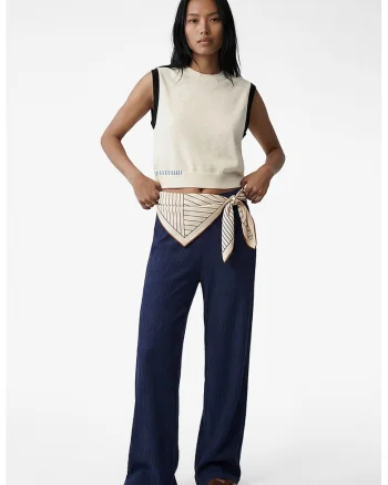 Pantaloni cu croiala dreapta si aspect texturat, Albastru inchis