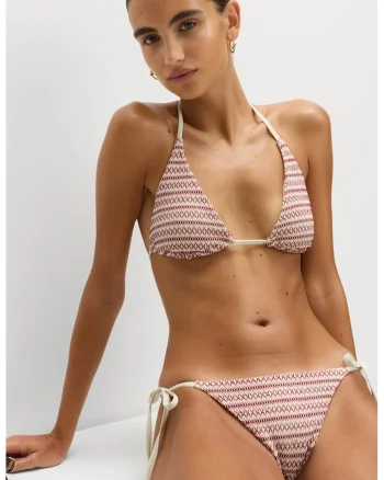 Bikini cu model geometric, Fucsia/Crem
