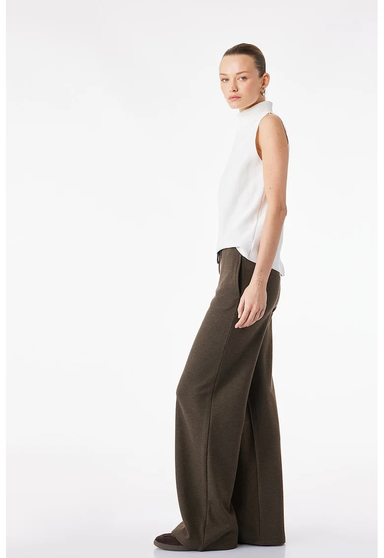 Pantaloni de trening cu croiala ampla si snur de ajustare in talie, Maro melange