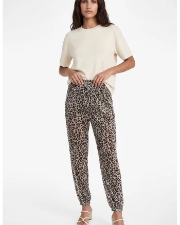 Pantaloni cu model animal print, Negru/Gri deschis