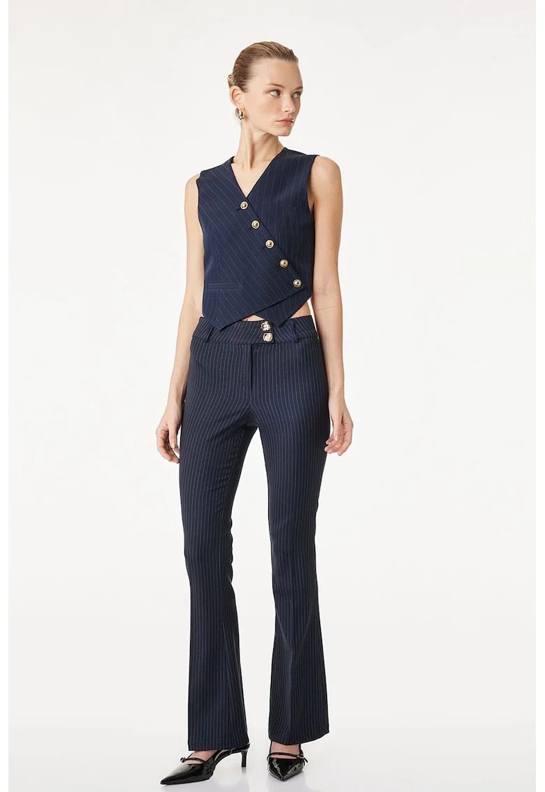 Pantaloni evazati cu model in dungi, Albastru inchis
