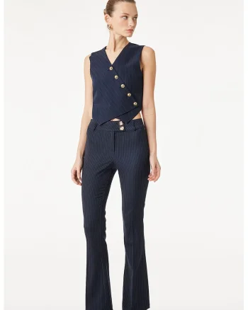 Pantaloni evazati cu model in dungi, Albastru inchis