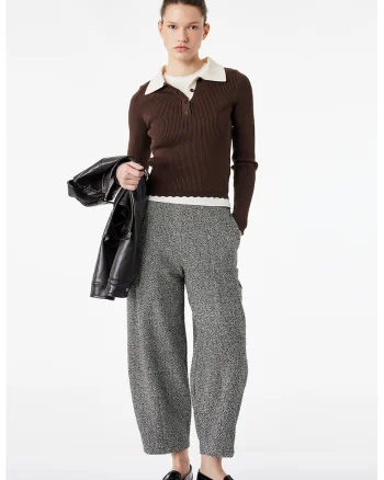 Pantaloni crop cu croiala conica, Alb/Negru
