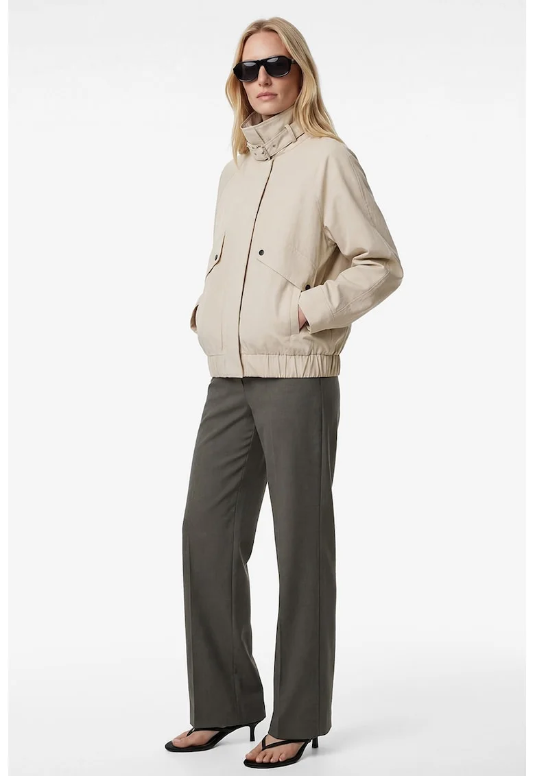 Pantaloni cu croiala dreapta si model uni, Gri melange