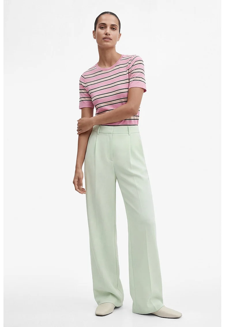 Pantaloni cu croiala ampla si detalii cu pensa, Verde pal