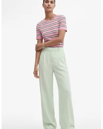 Pantaloni cu croiala ampla si detalii cu pensa, Verde pal