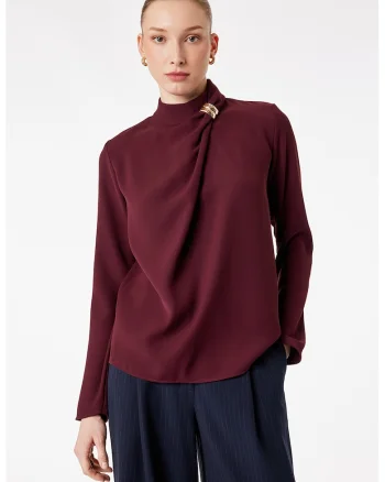 Bluza drapata cu detaliu metalic, Visiniu
