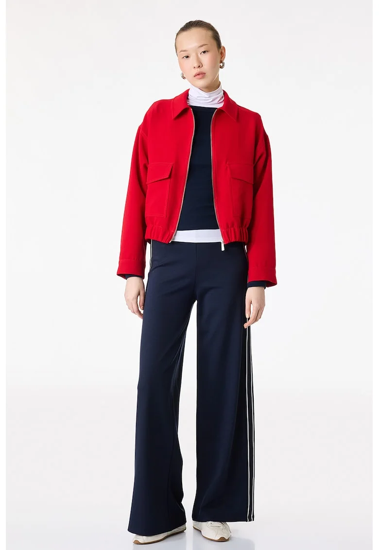 Pantaloni de trening cu croiala ampla si talie elastica, Bleumarin