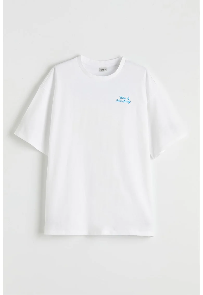 Tricou lejer cu imprimeu pe partea din spate, Alb/Albastru deschis neon