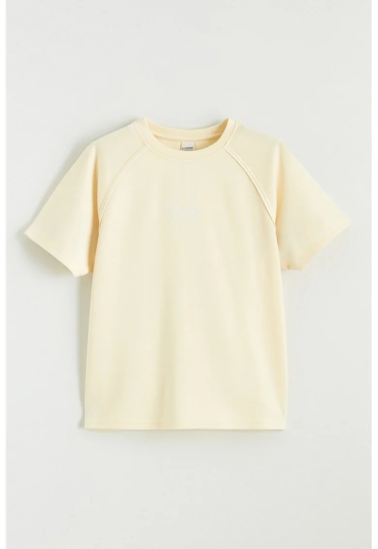 Tricou cu decolteu la baza gatului si maneci raglan, Galben vanilie