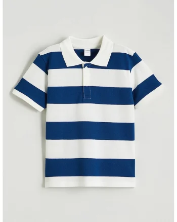 Tricou polo cu dungi, Albastru royal/Alb optic